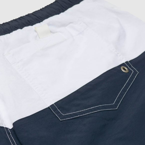 OLGYN Men’s Navy Blue White Striped Swim Shorts - Picture 5 of 6